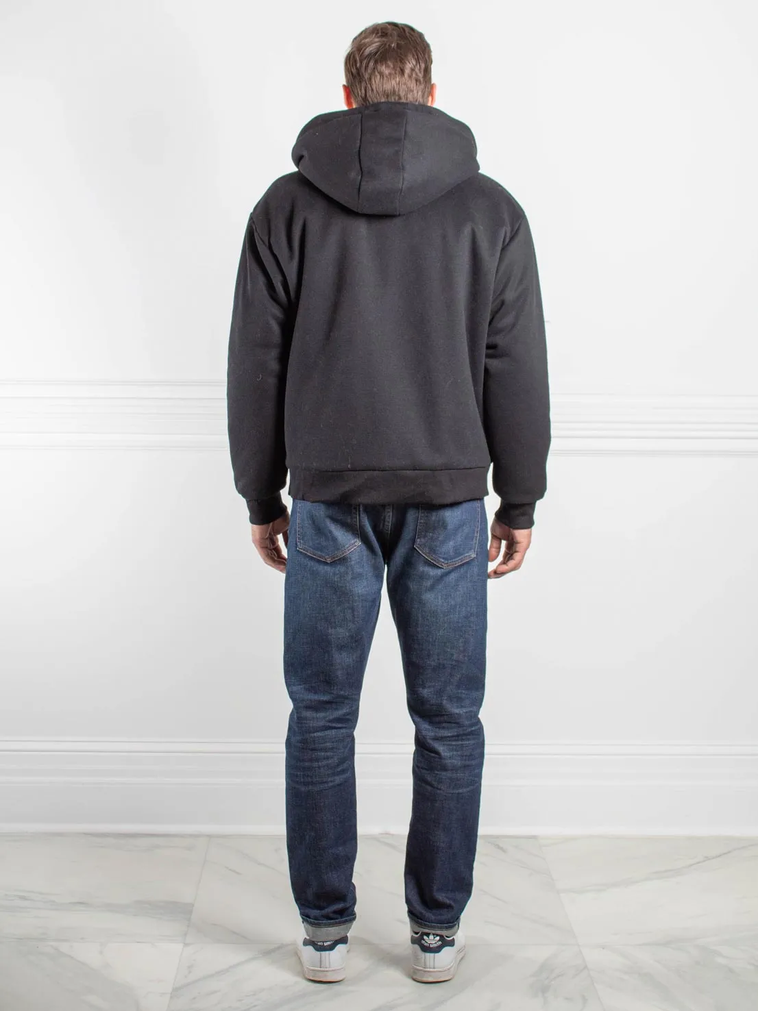 Men's Fur Lined Hooded Zip Sweatshirt in Black