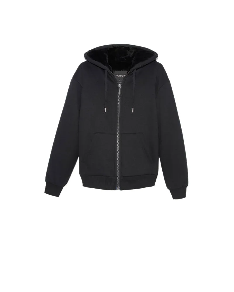 Men's Fur Lined Hooded Zip Sweatshirt in Black