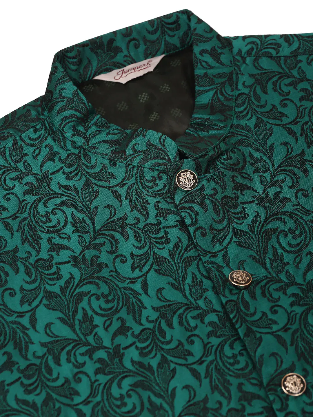 Men'S Green Woven Design Nehru Jacket.