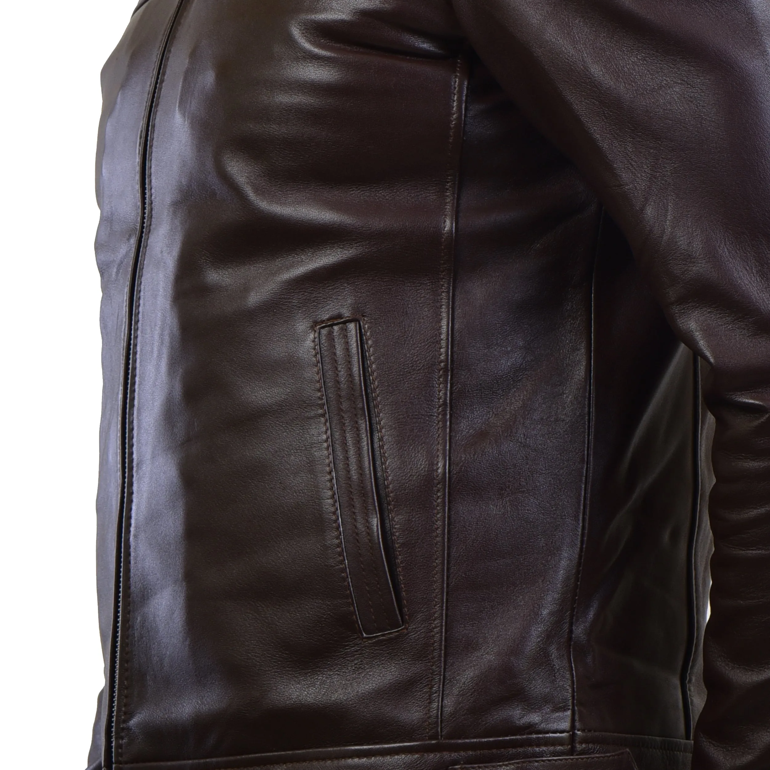 MENS LEATHER HOODED JACKET 410139(BROWN)