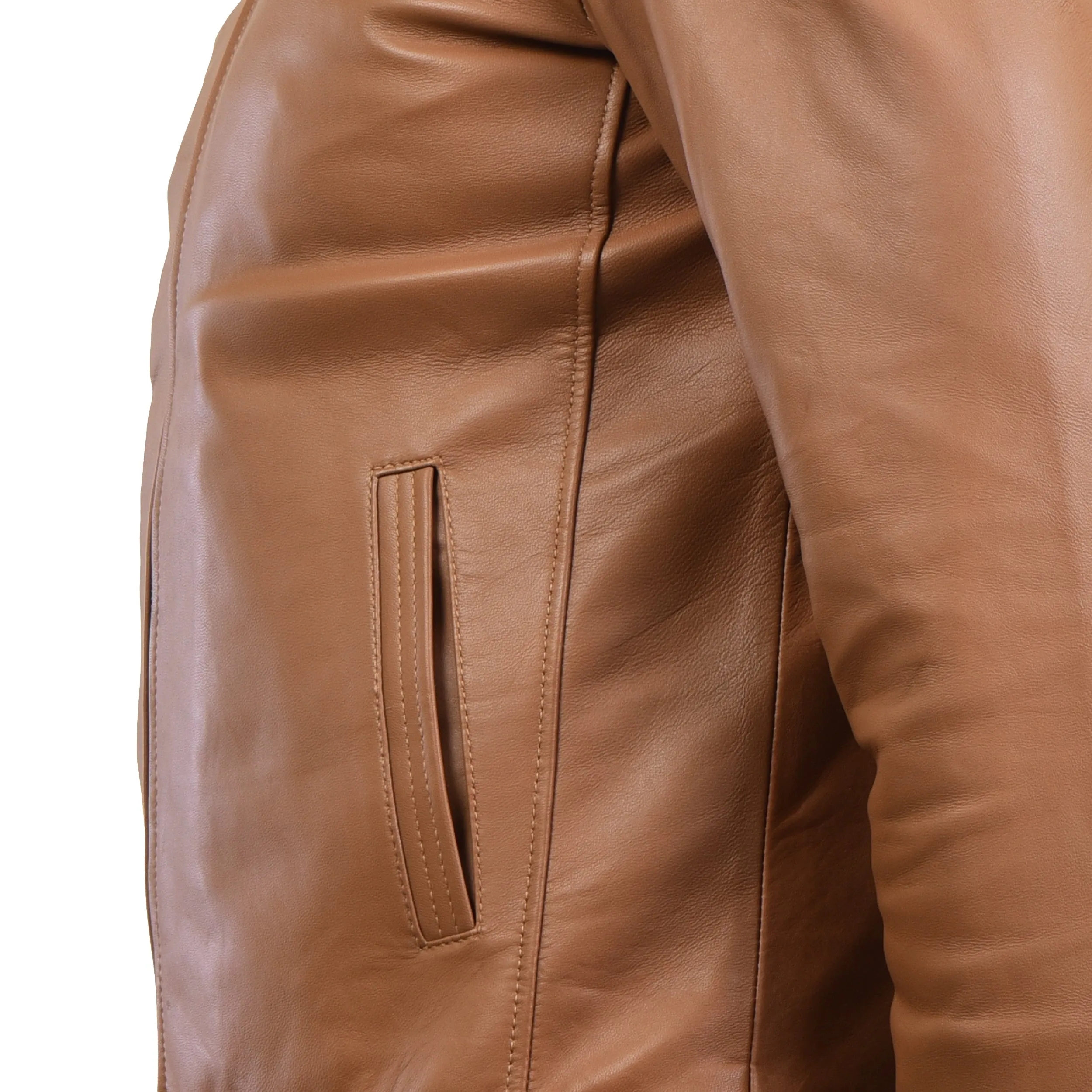 MENS LEATHER HOODED JACKET 410139(TAN)