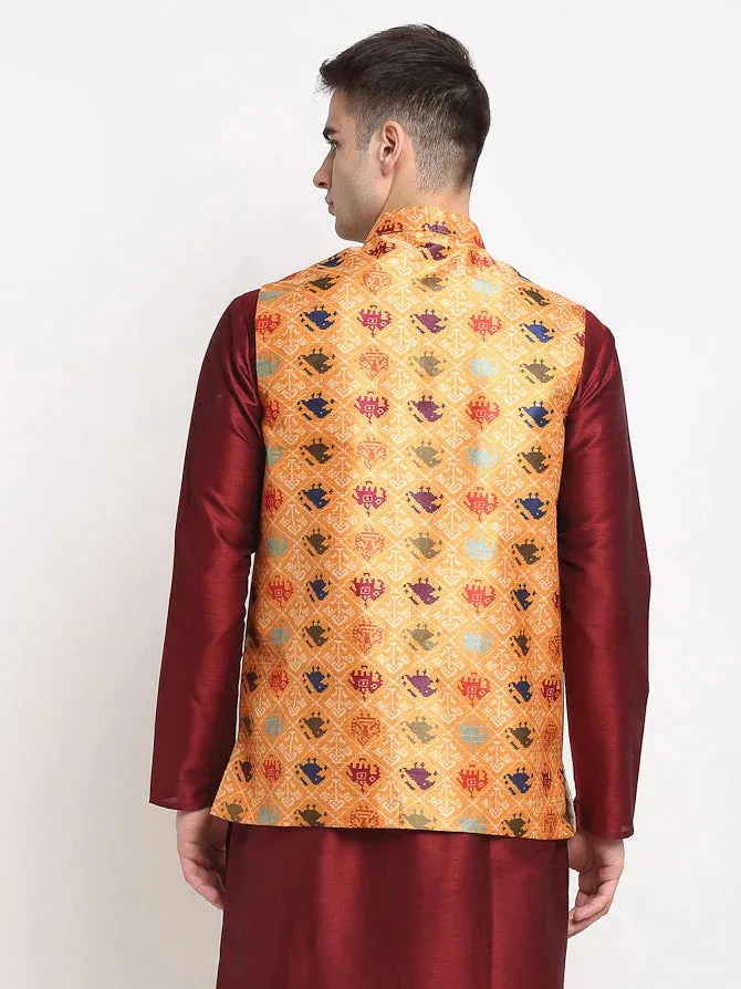 Men'S Orange Digital Printed Orange Waistcoat