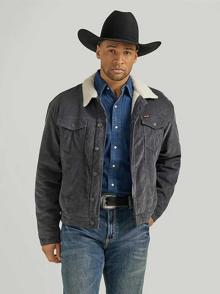 Men's Wrangler Cowboy Cut Sherpa Lined Corduroy Jacket- Rustic Stone