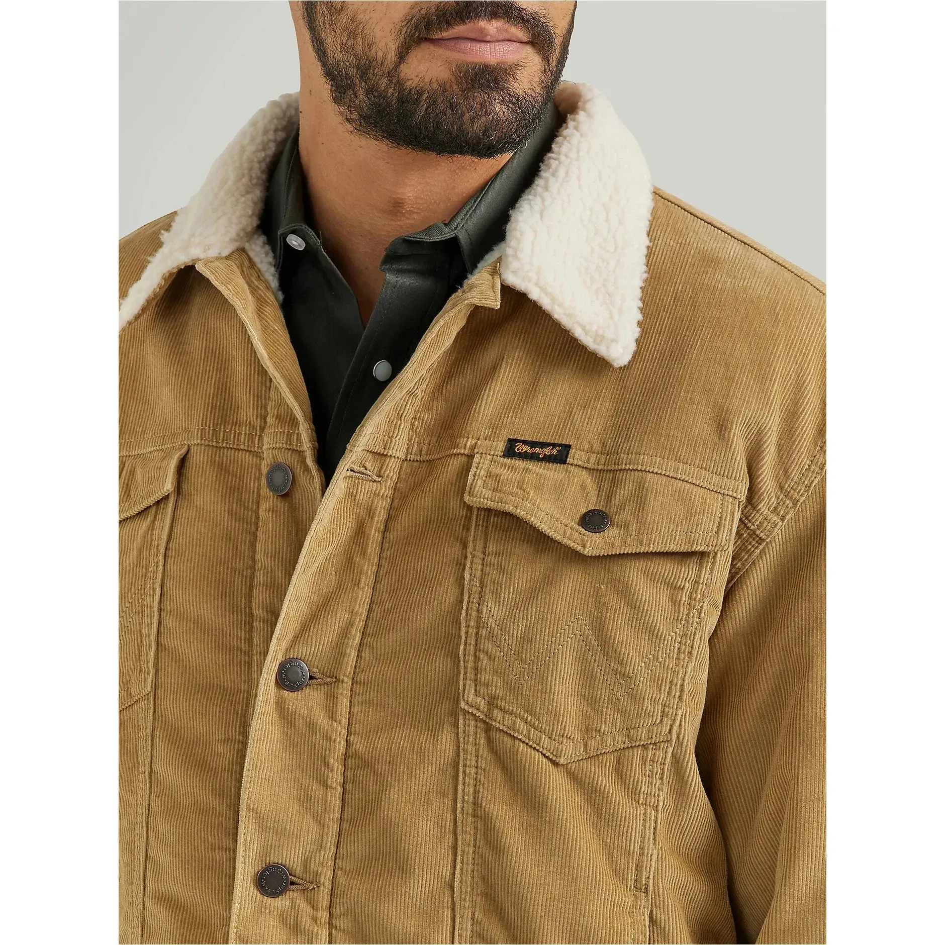 MEN'S WRANGLER® SHERPA LINED CORDUROY JACKET IN Wheat