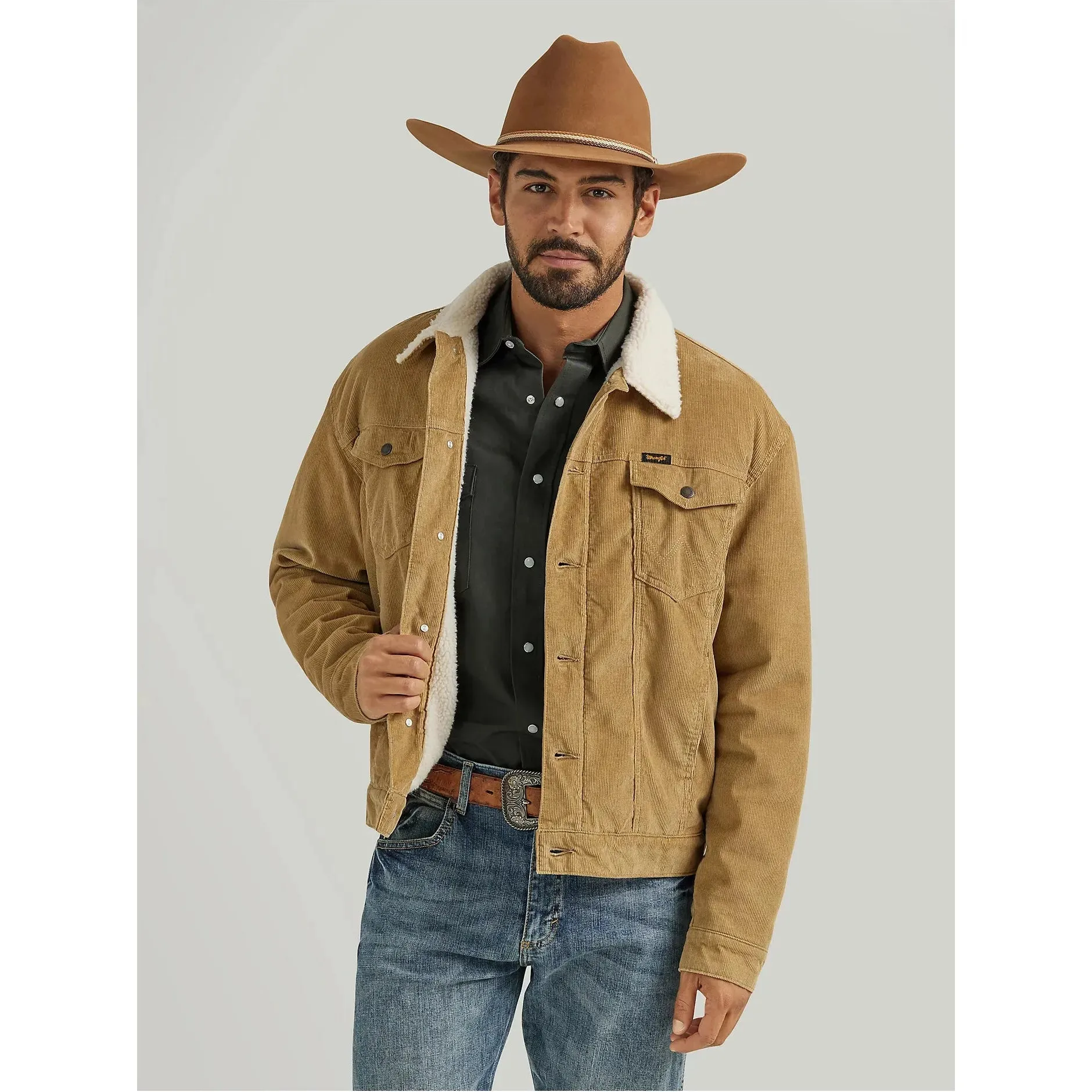 MEN'S WRANGLER® SHERPA LINED CORDUROY JACKET IN Wheat