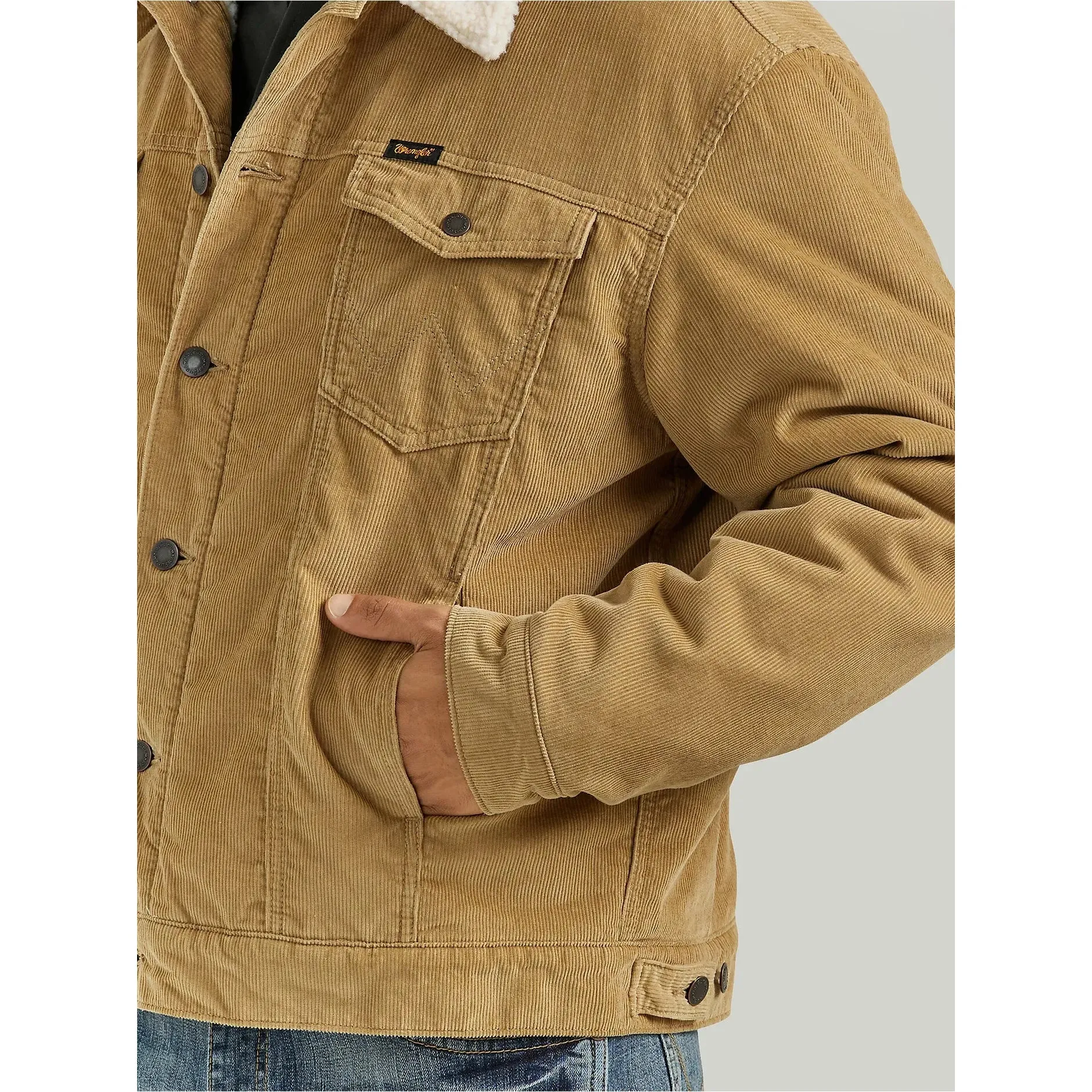 MEN'S WRANGLER® SHERPA LINED CORDUROY JACKET IN Wheat