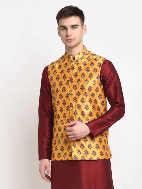 Men'S Yellow Digital Printed Yellow Waistcoat