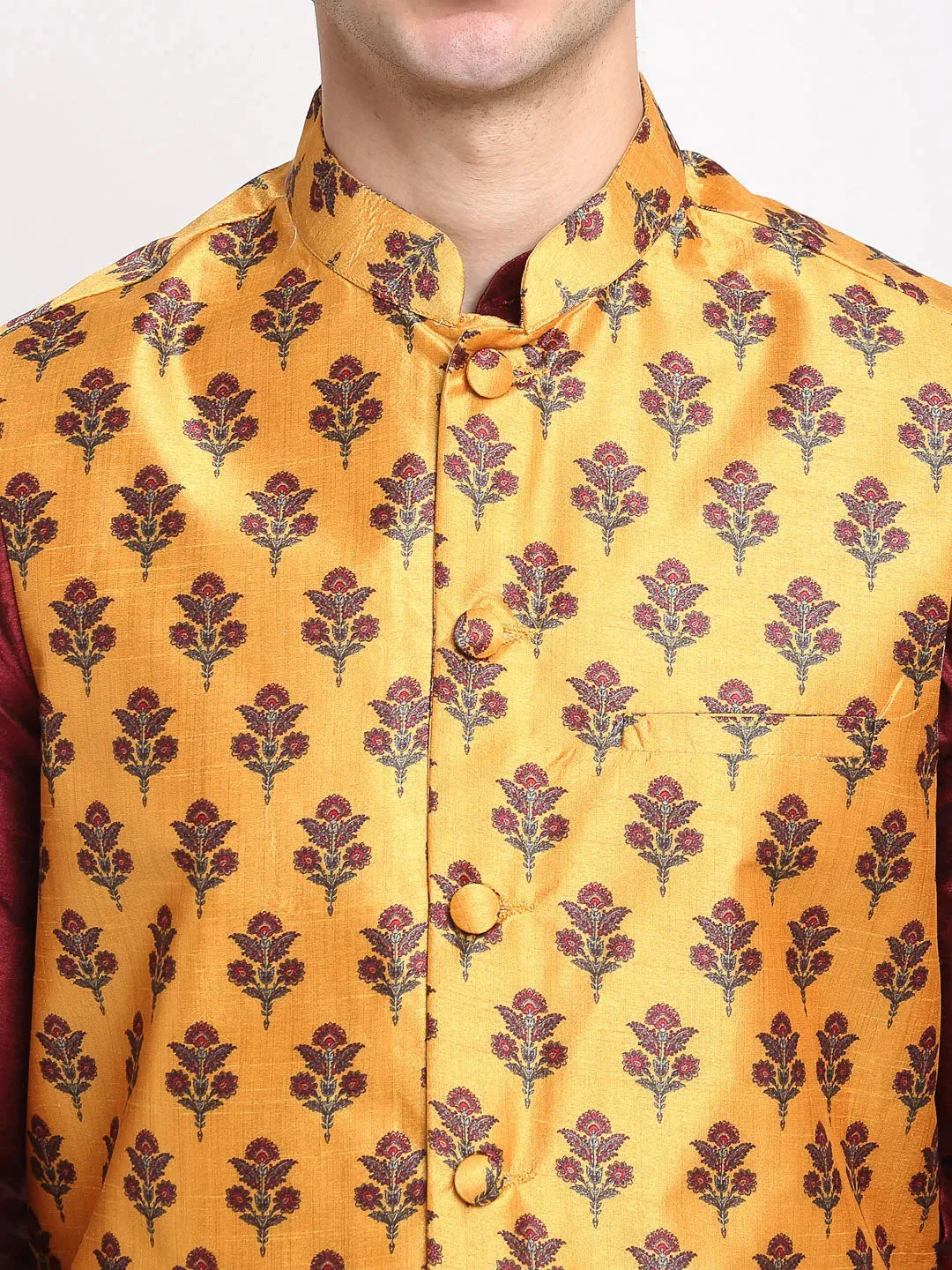 Men'S Yellow Digital Printed Yellow Waistcoat