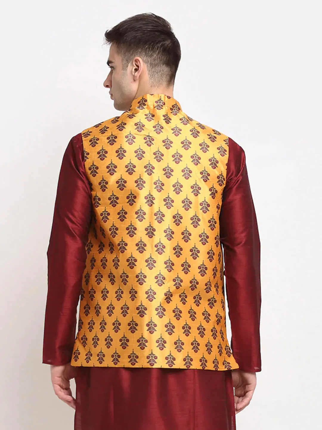 Men'S Yellow Digital Printed Yellow Waistcoat