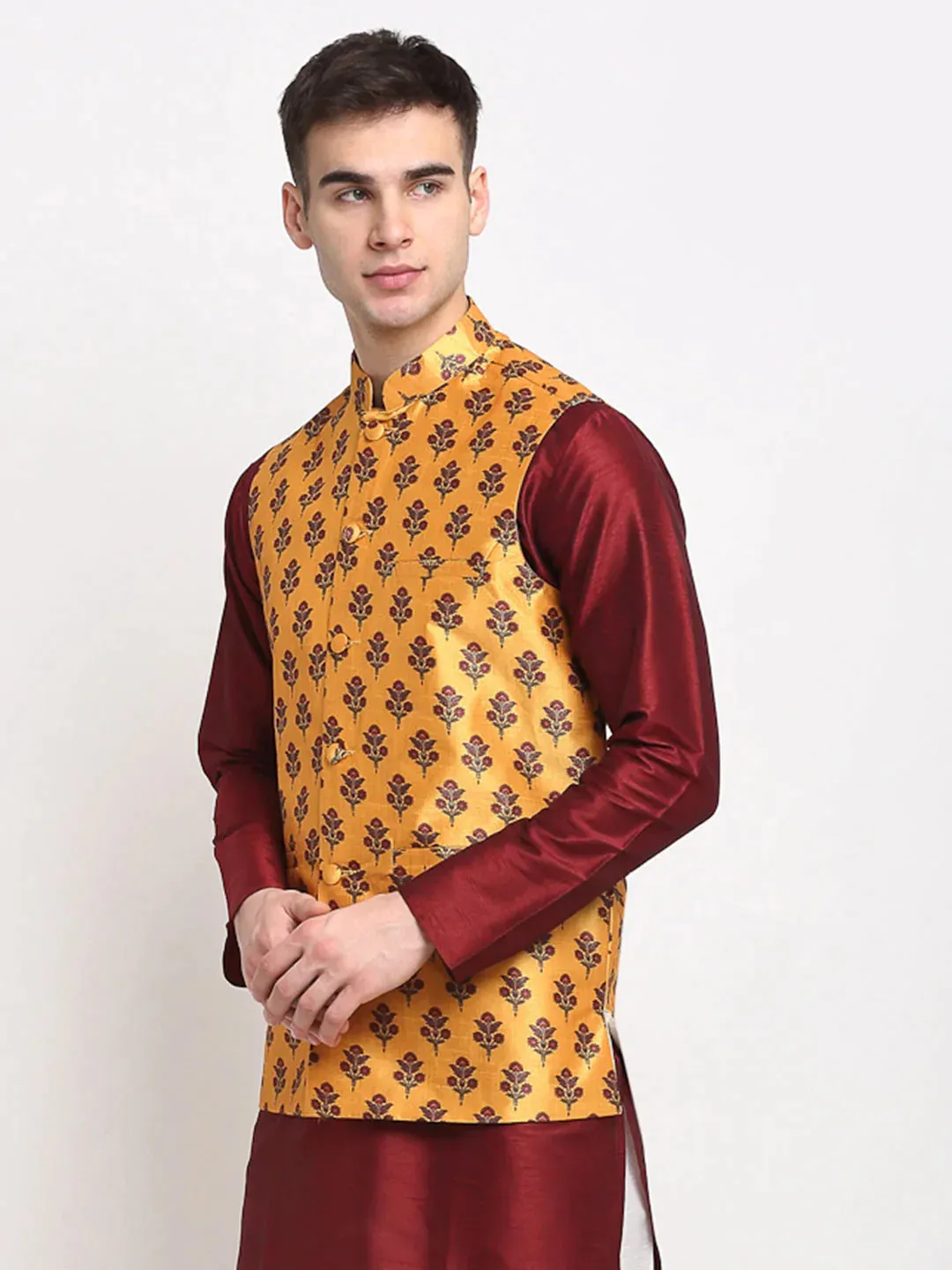 Men'S Yellow Digital Printed Yellow Waistcoat