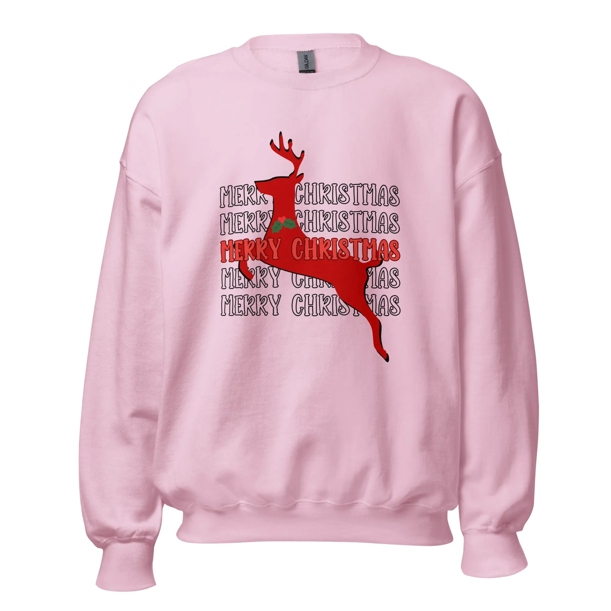 Merry Christmas Reindeer Crewneck Pullover Sweatshirt