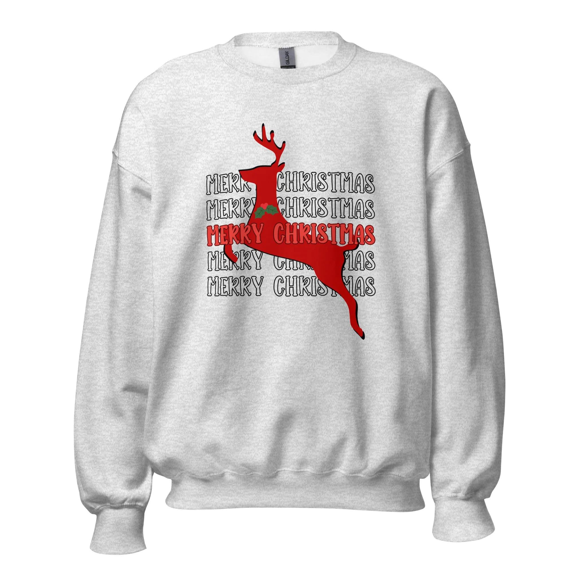 Merry Christmas Reindeer Crewneck Pullover Sweatshirt