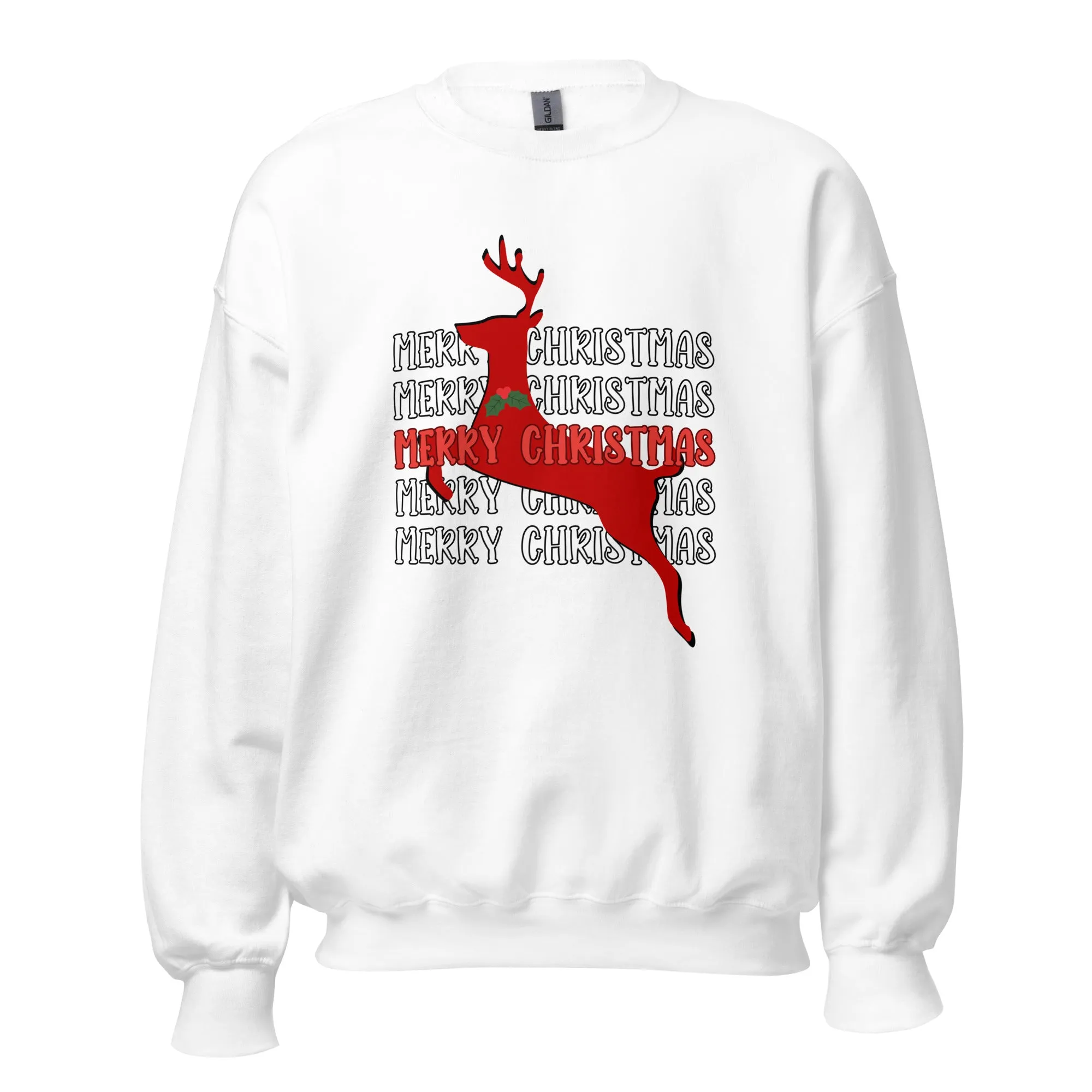 Merry Christmas Reindeer Crewneck Pullover Sweatshirt