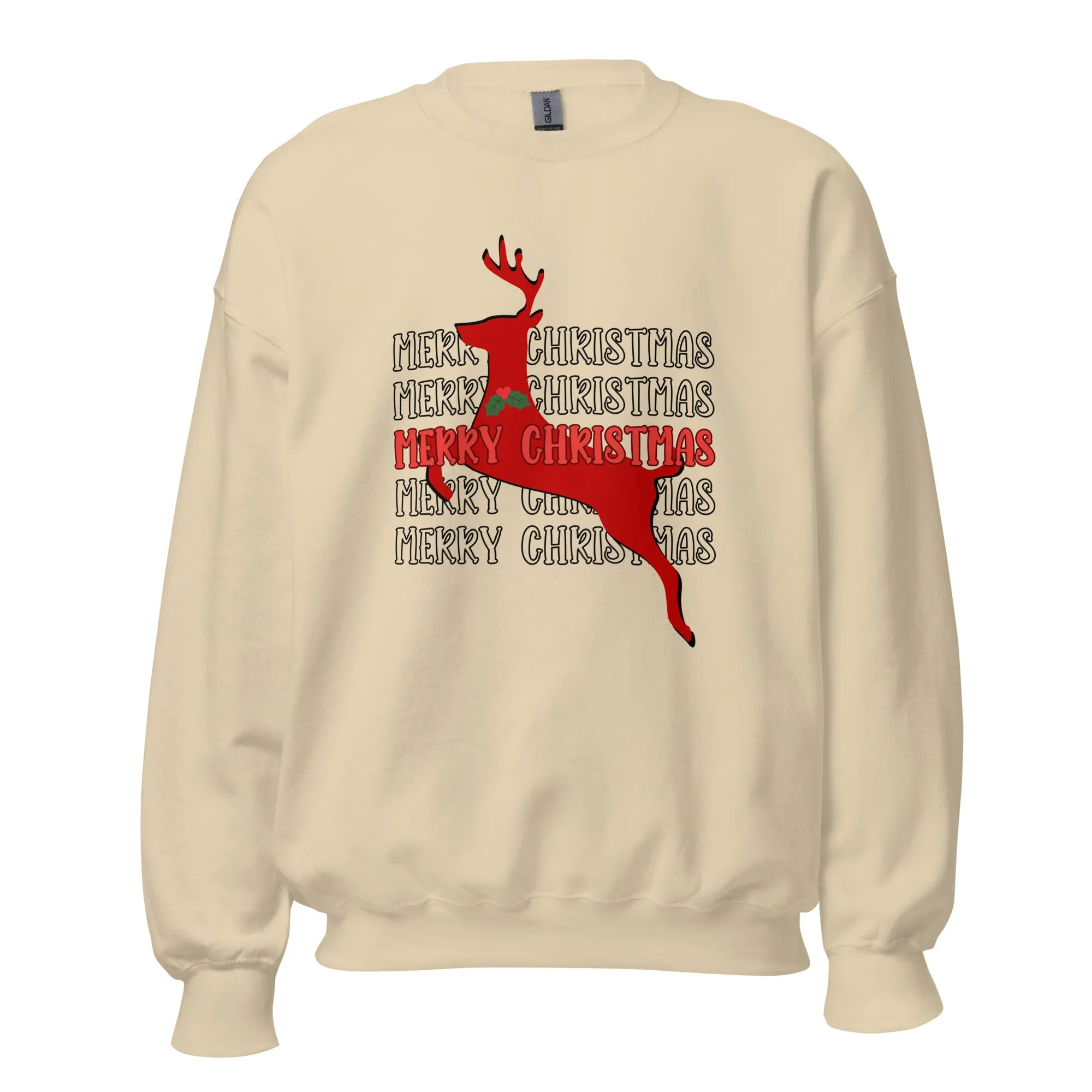 Merry Christmas Reindeer Crewneck Pullover Sweatshirt