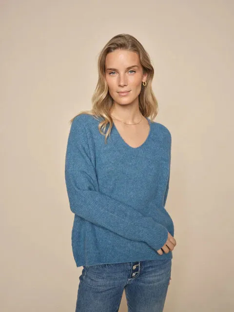 Mos Mosh Thora V-Neck Knit - Bluesteel