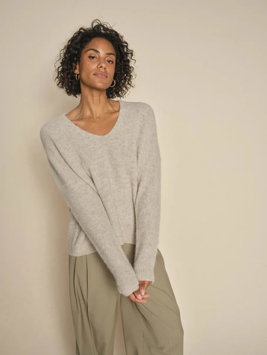 Mos Mosh Thora V-Neck Knit - Feather Grey