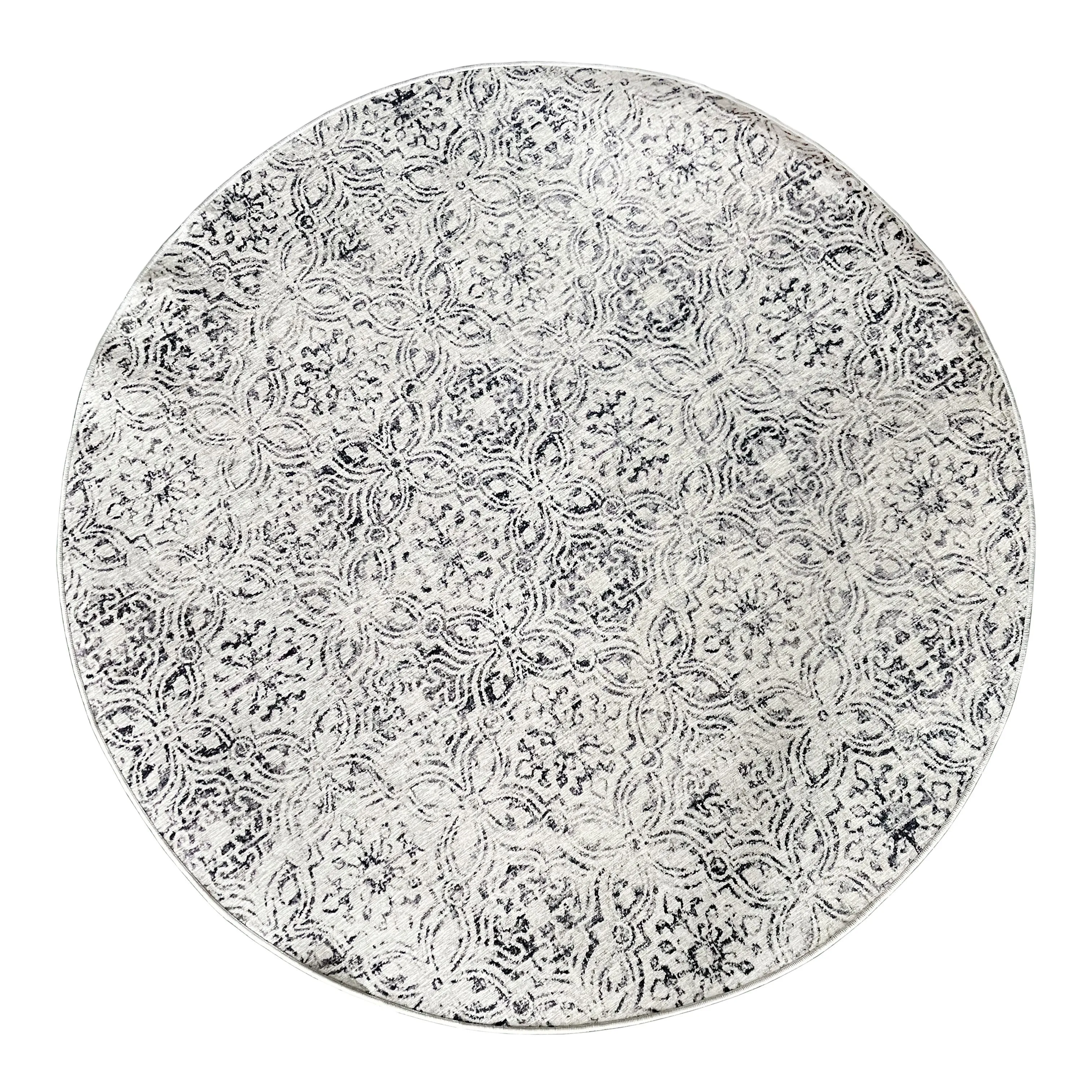 Mozaic Tiles Grey Trellis Large Non-slip Round Rug