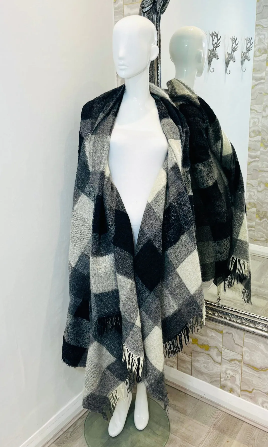 Mulberry Wool & Mohair Checked Shawl/Wrap