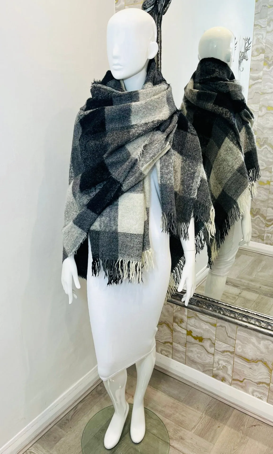 Mulberry Wool & Mohair Checked Shawl/Wrap