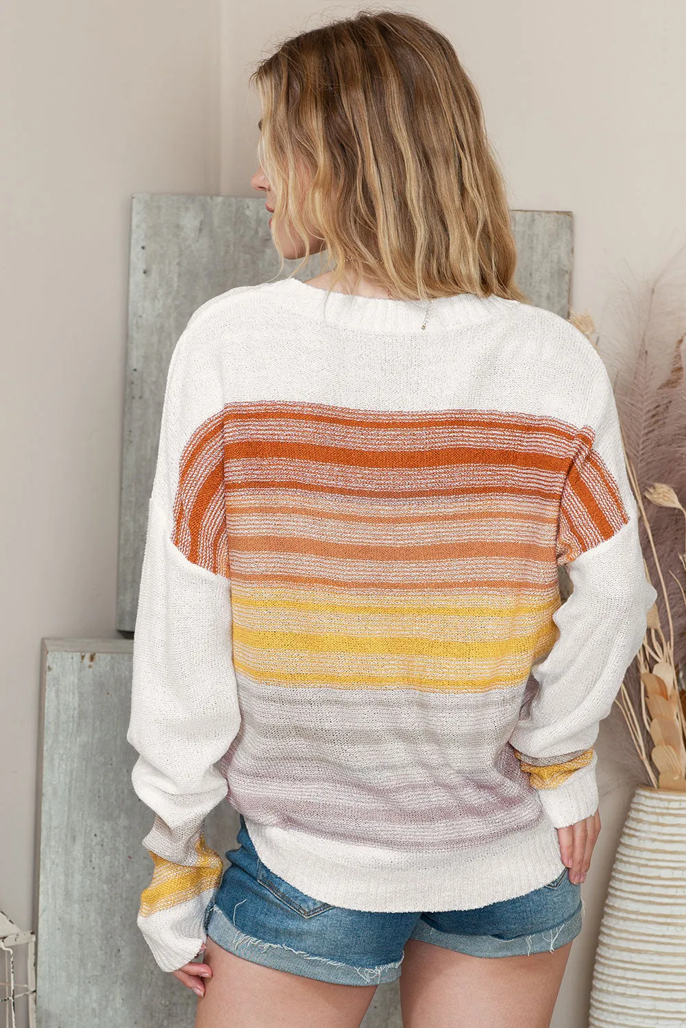 Multicolor Knitted Long Sleeve Pullover Striped Sweater