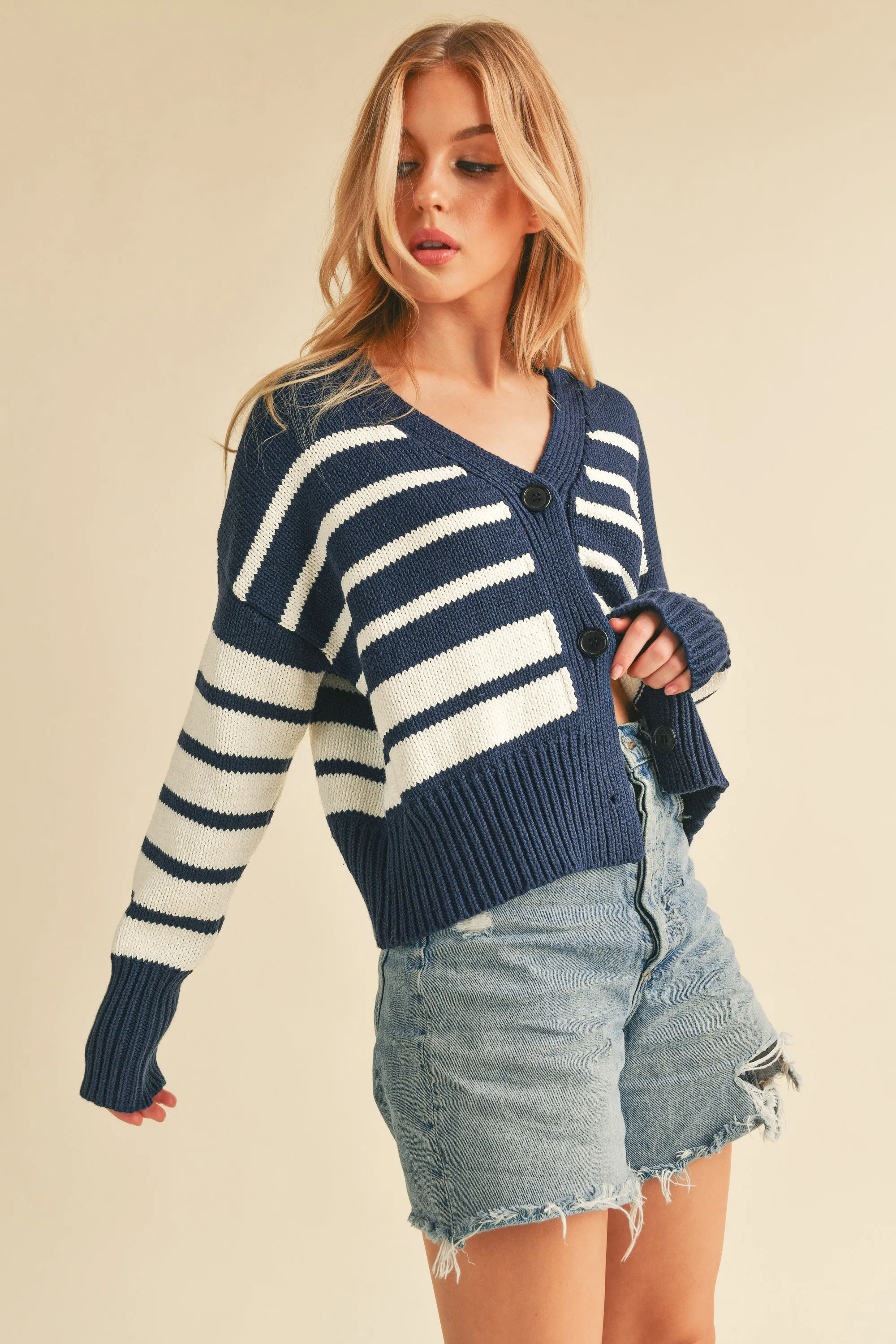 Navy/White Latoya Knitted Cardi