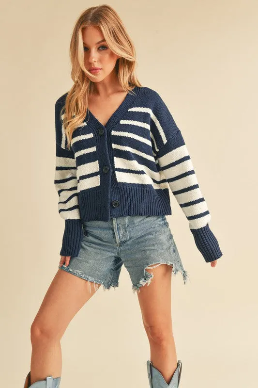 Navy/White Latoya Knitted Cardi