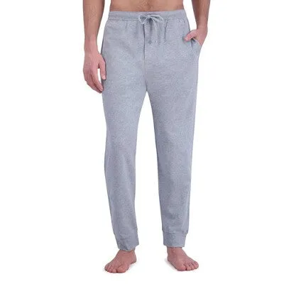 New - Hanes Originals Men's 2pc Super Soft French Terry Joggers   Long Sleeve Slub Crewneck Sleep Pajama Set - Red/Heathered Gray L