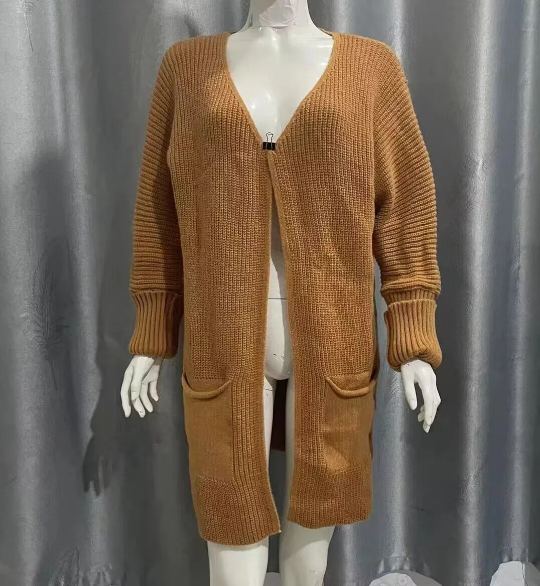 New Solid Color Loose Knitted Sweater Mid-length Coat