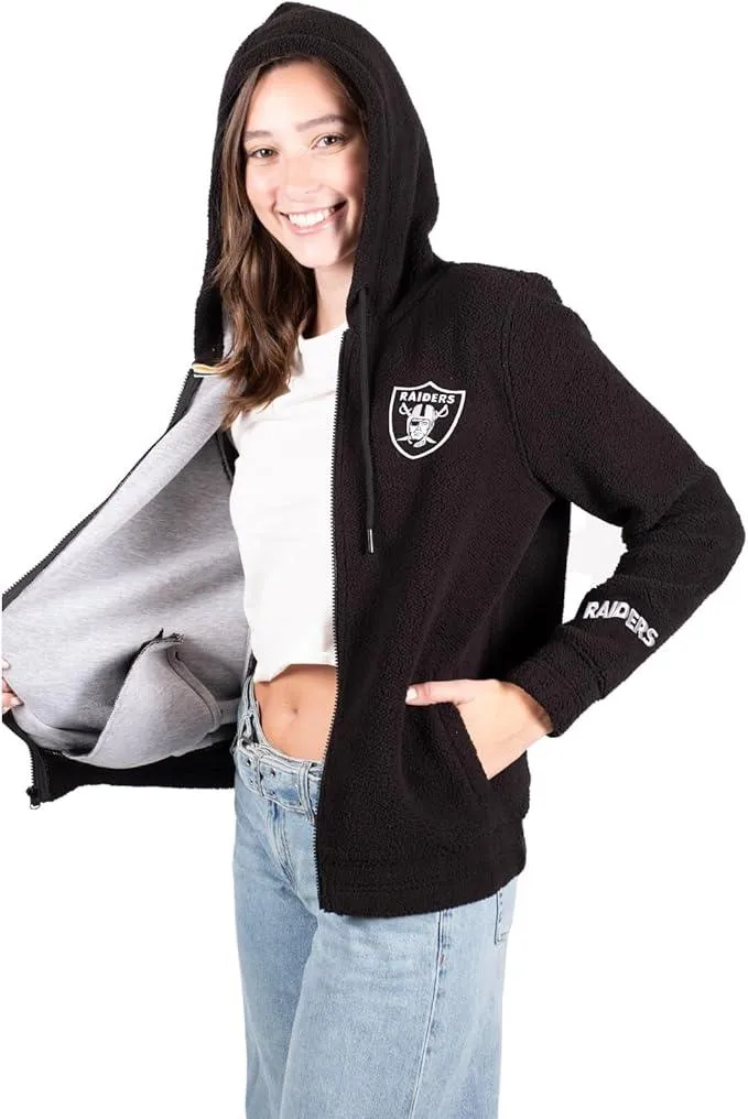 NFL Official Women's Full Zip Soft Sherpa Hoodie Sweatshirt Jacket|Las Vegas Raiders