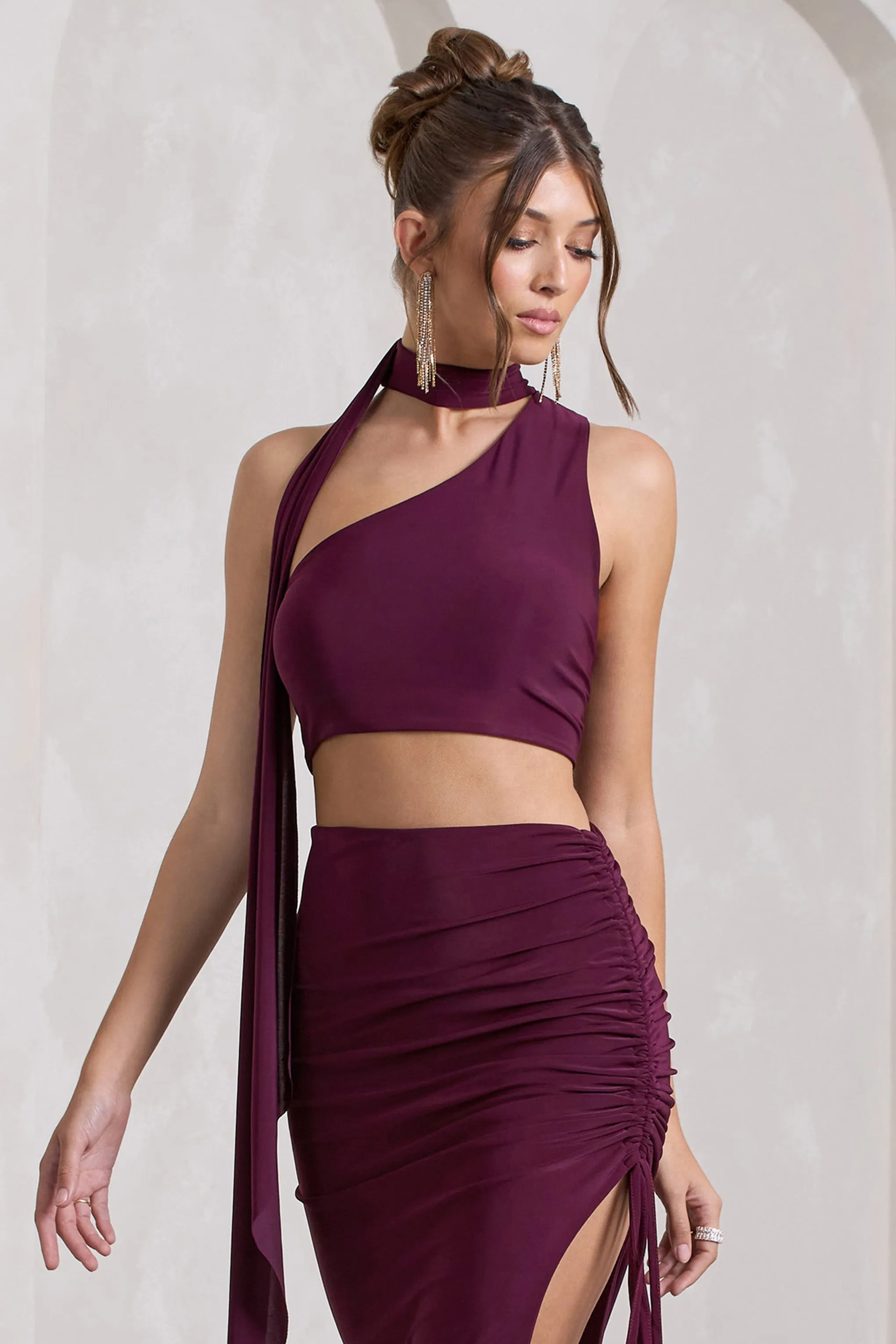 North Wind | Plum One-Shoulder Crop Top With Scarf