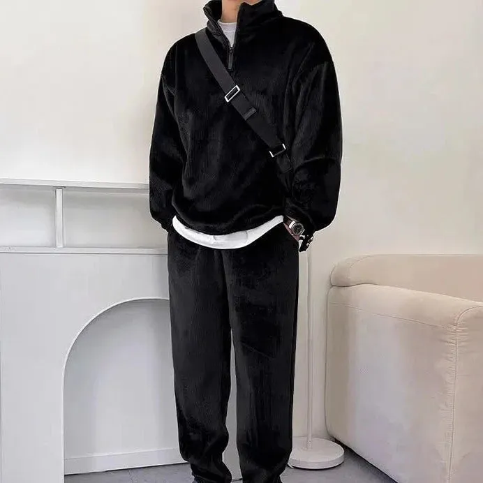 OH Corduroy Textured Half-Zipped & Sweatpants Set