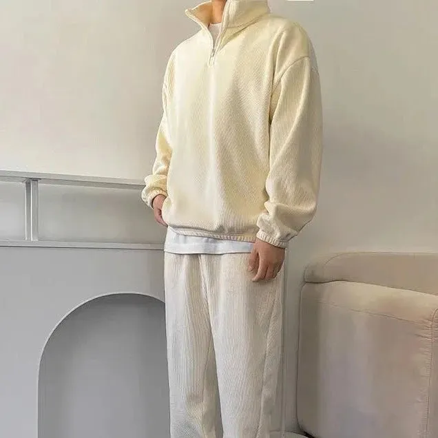 OH Corduroy Textured Half-Zipped & Sweatpants Set