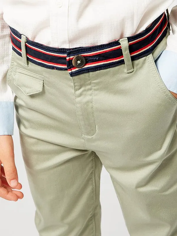 One Friday Green Pants with Belt style waistband