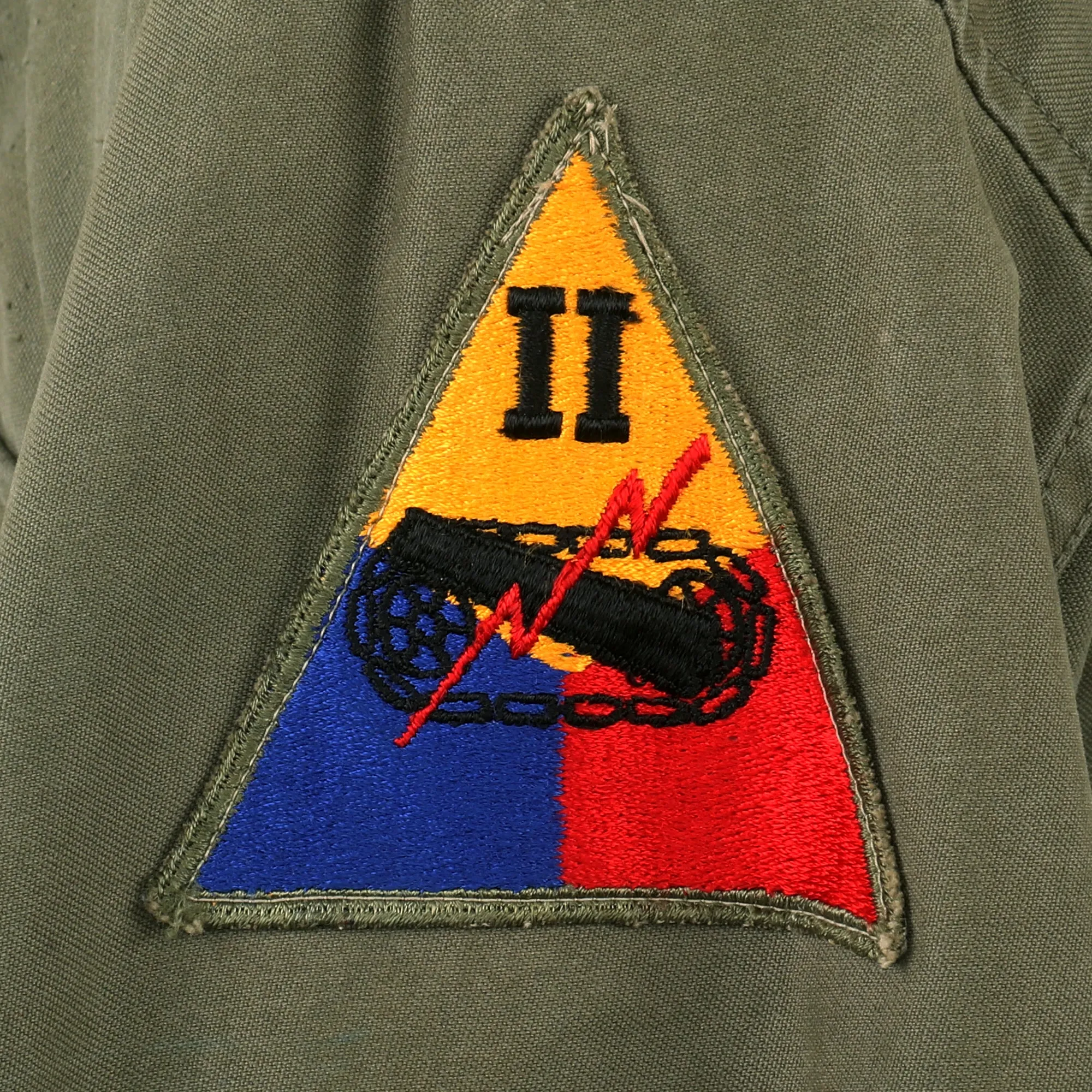 Original U.S. WWII M43 Field Jacket Korean War Used and Personalized by II Armored Corps Member - Size 34S