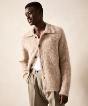 Over-Brushed Mohair Sweater Jacket in Sand Stone