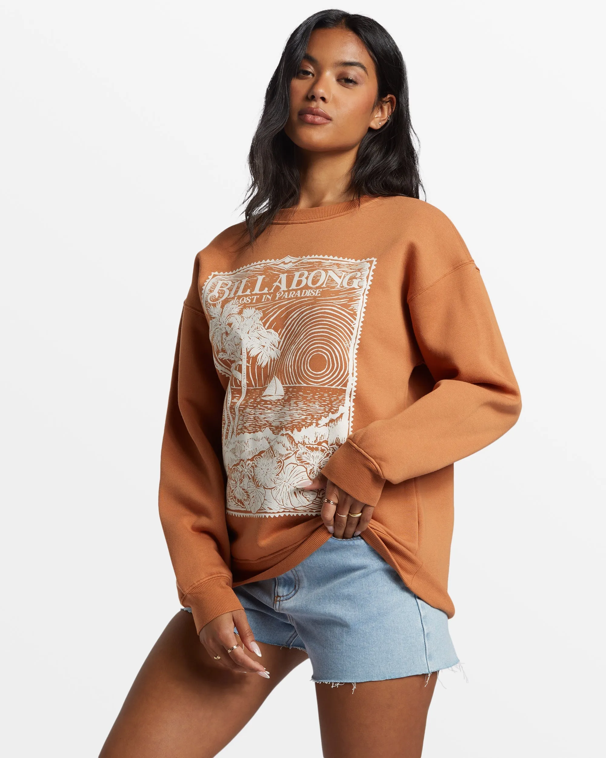 Paradise Is Here Crew Neck Sweatshirt - Toffee