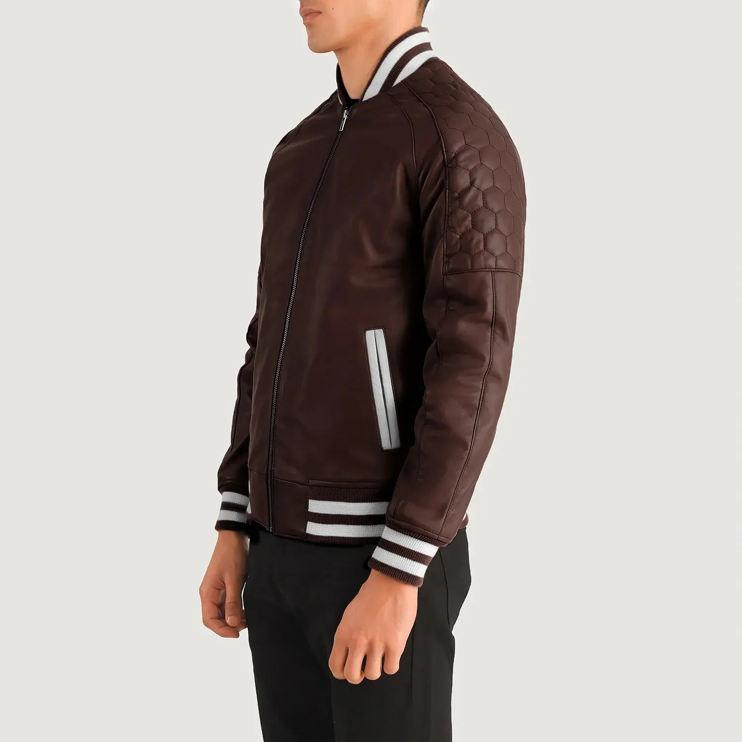 Pascal Maroon Leather Varsity Jacket