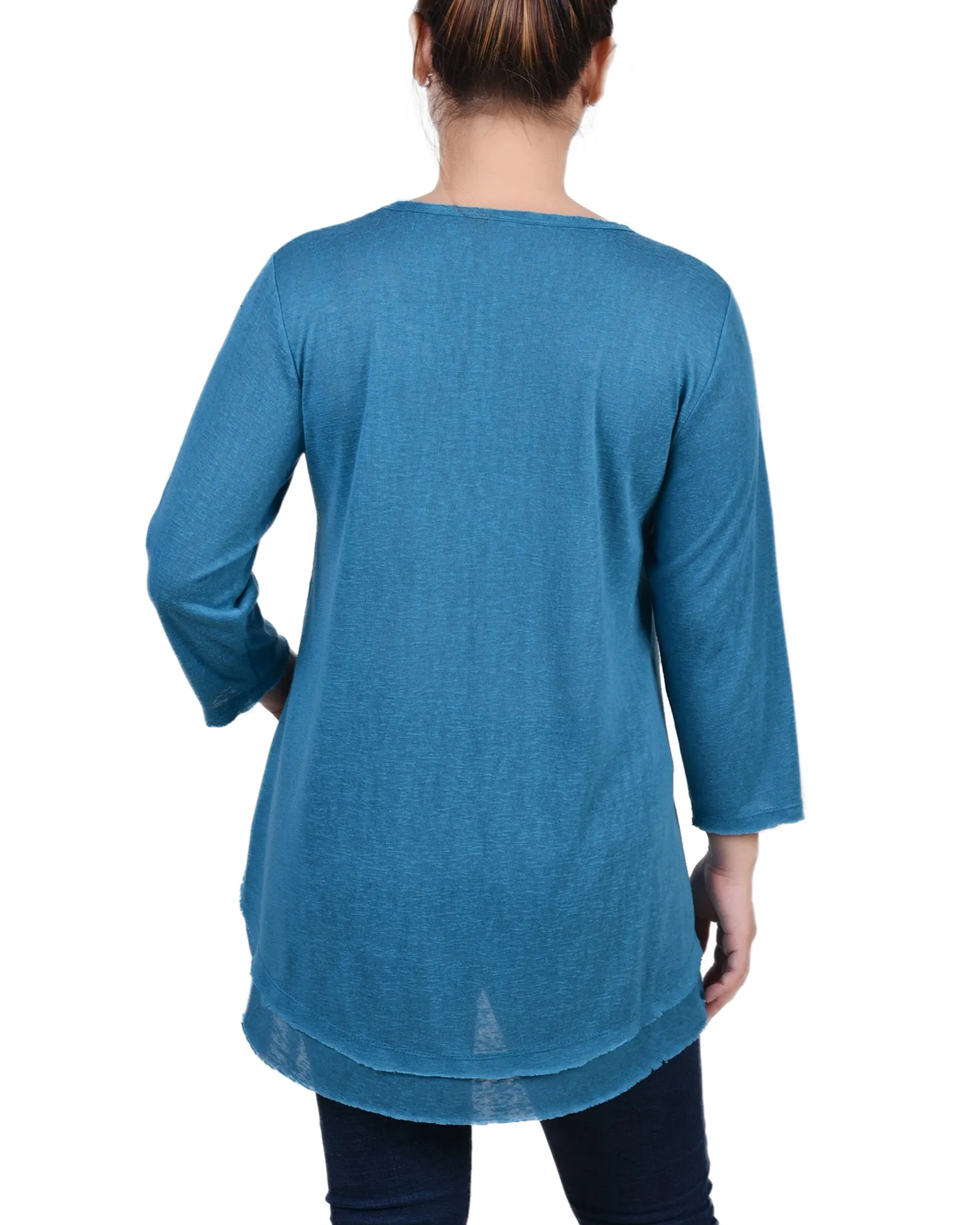 Petite 3/4 Sleeve V Neck Top