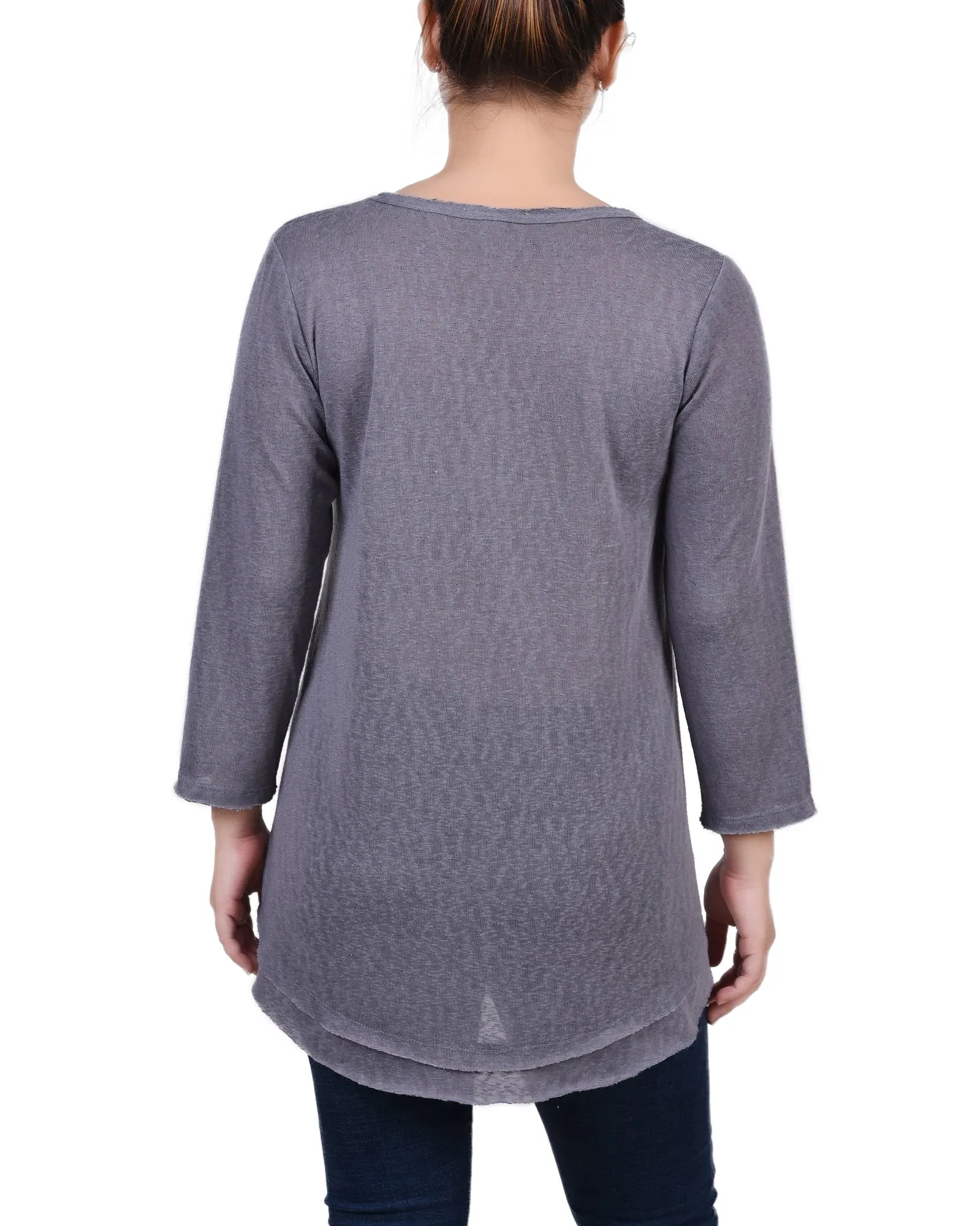 Petite 3/4 Sleeve V Neck Top