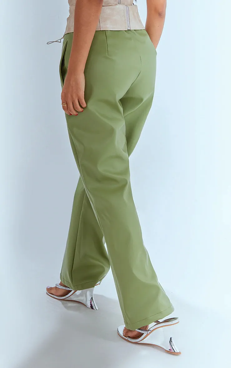 Petite Sage Faux Leather Straight Leg Trousers