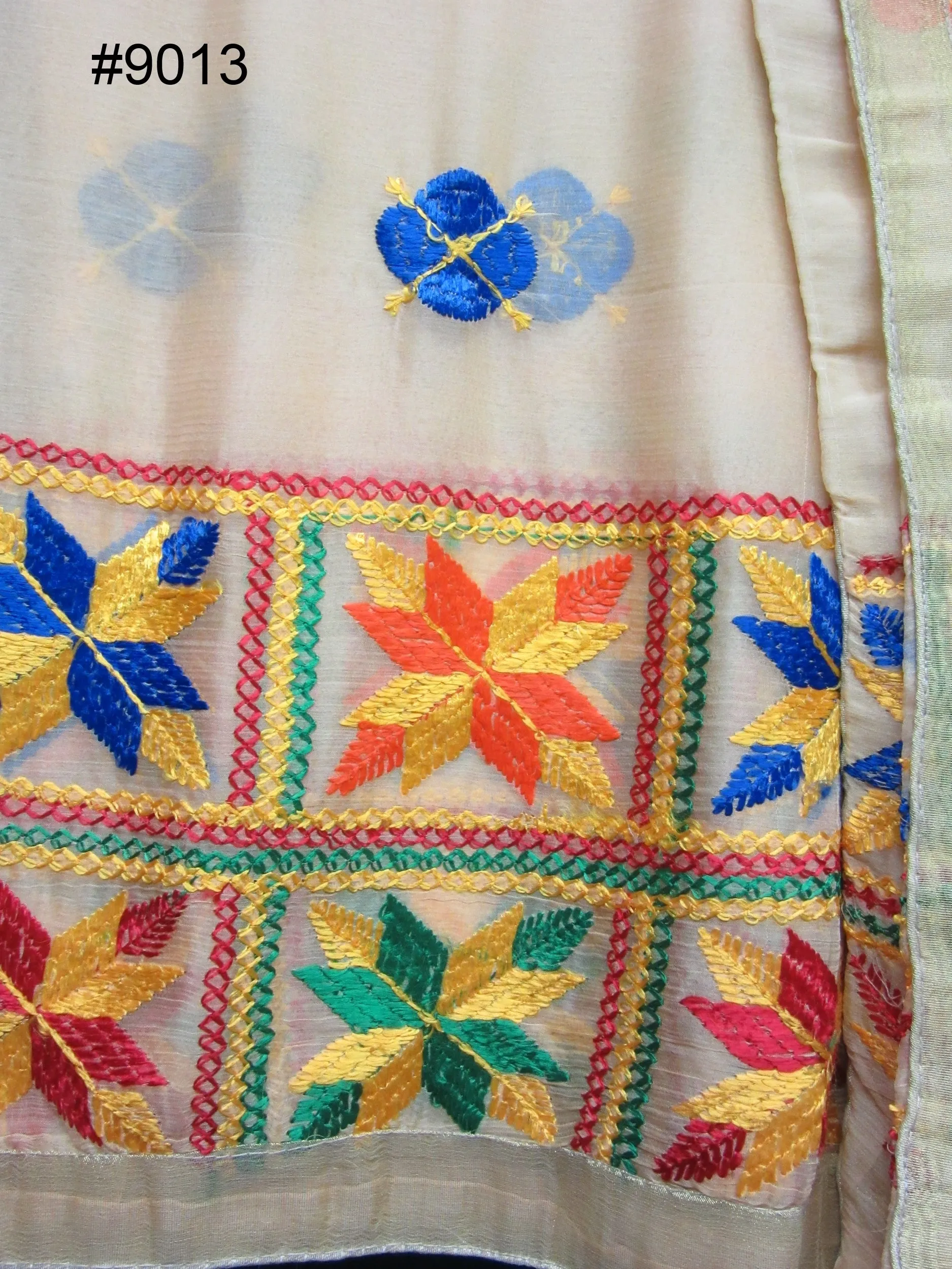 Phulkari 9013 Georgette Solid Color Phulkari Detail Dupatta Chunni Shawl