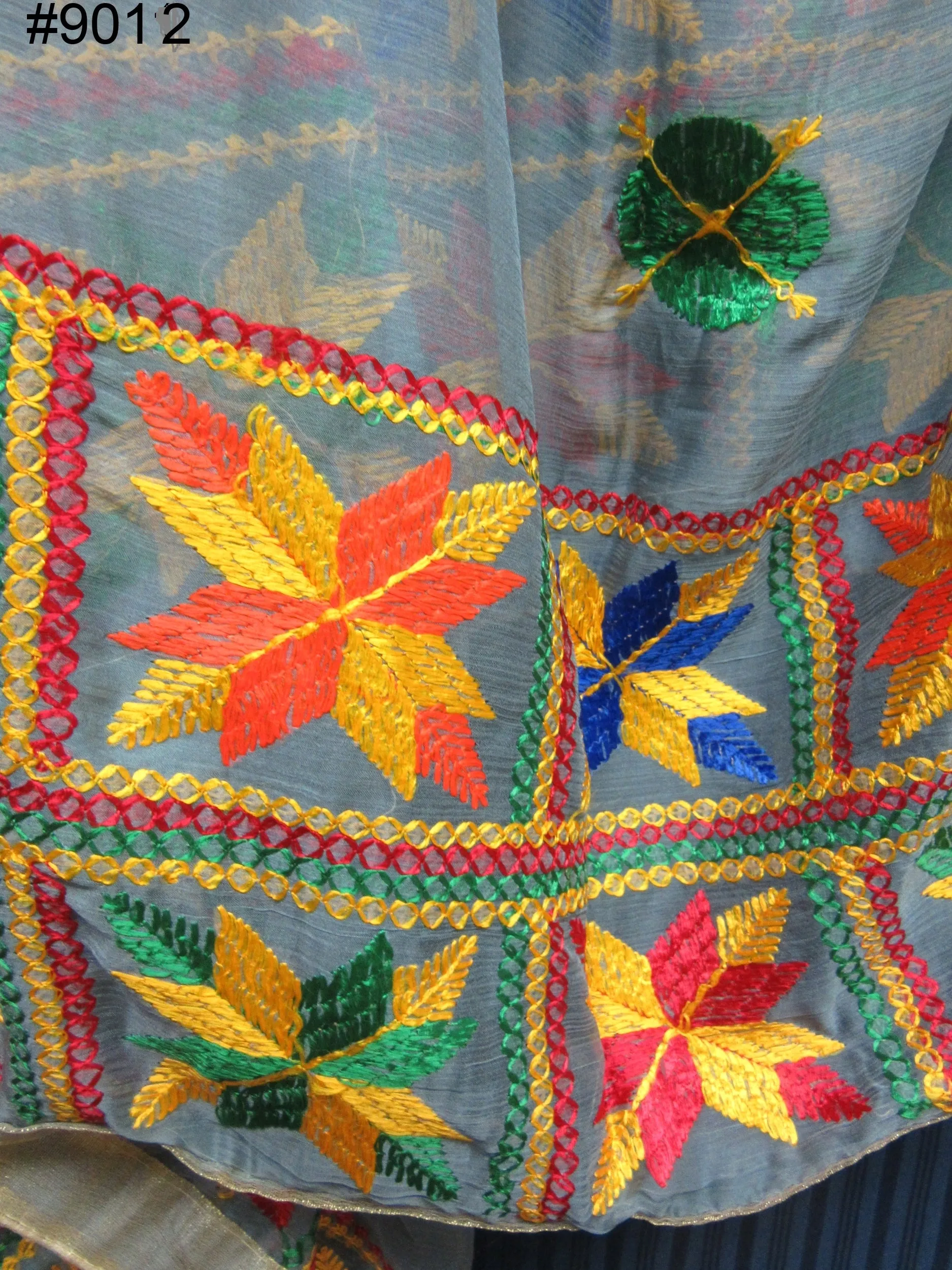 Phulkari 9013 Georgette Solid Color Phulkari Detail Dupatta Chunni Shawl