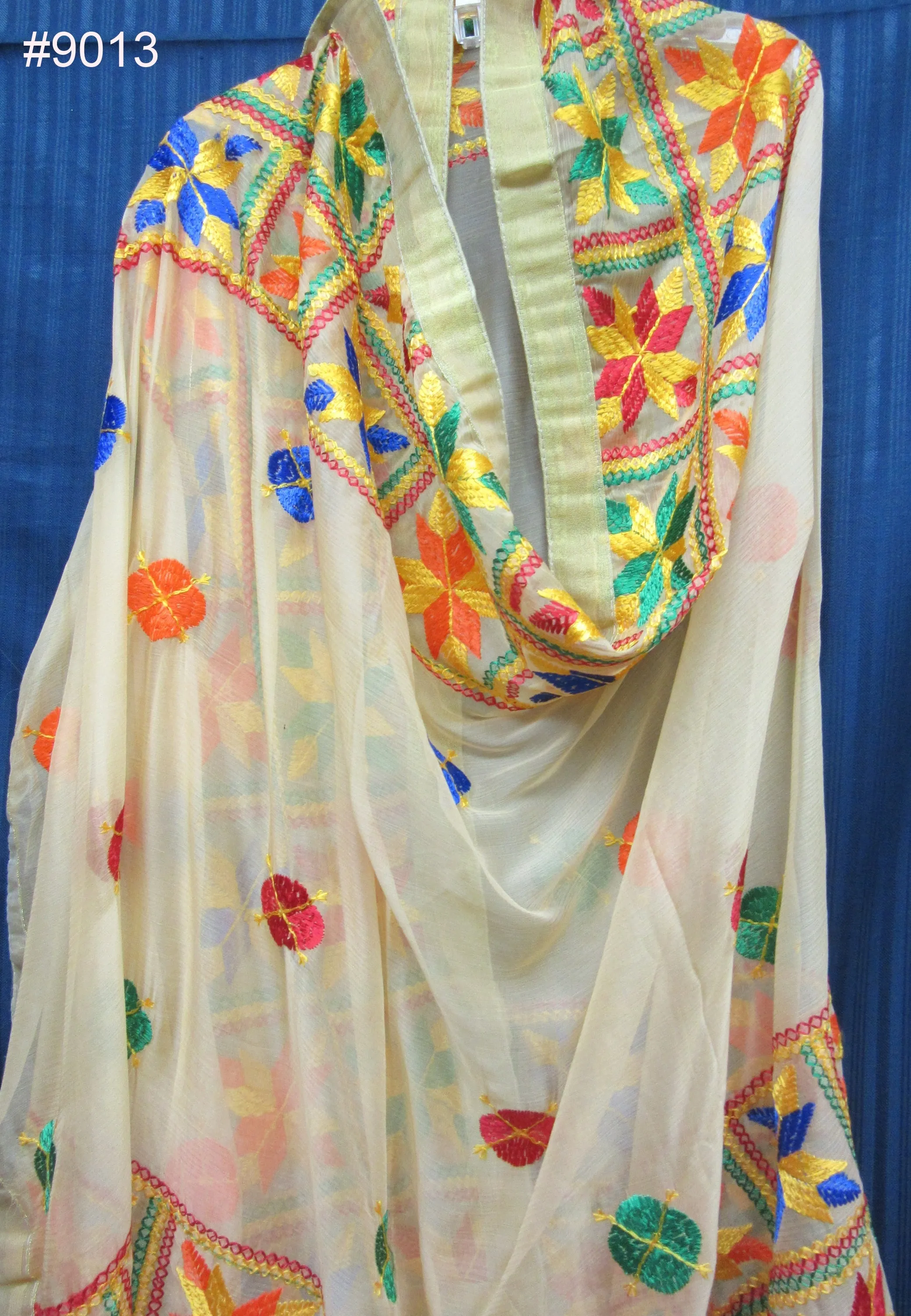 Phulkari 9013 Georgette Solid Color Phulkari Detail Dupatta Chunni Shawl