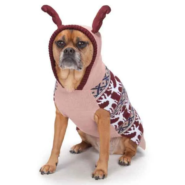 Pink Antler Dog Sweater