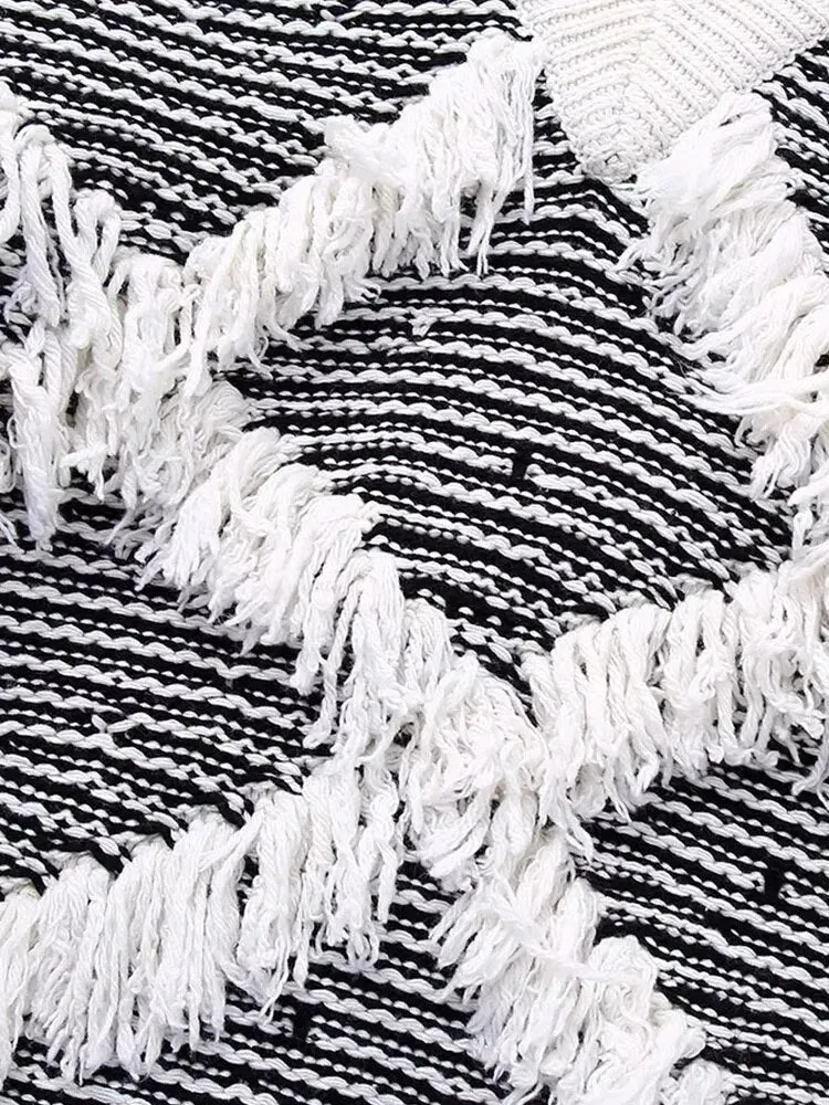 Pre Order:  Black and White Fringed Knit Sweater