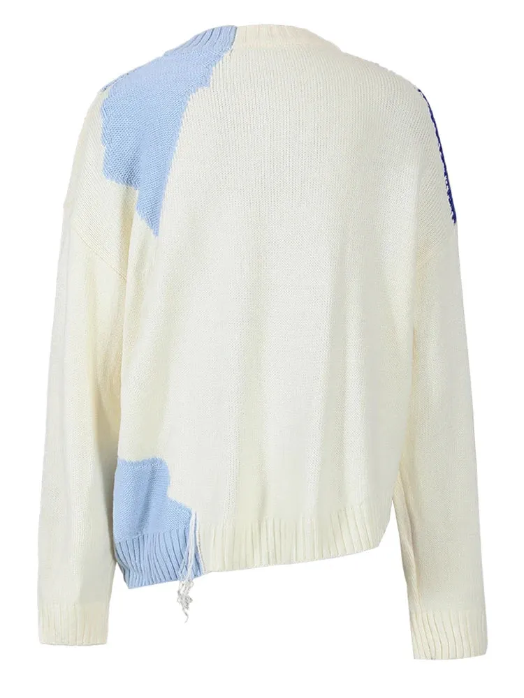 Pre Order:  Blue Patches Tassels Knitted Sweater