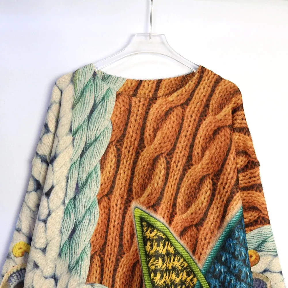 Pre Order:  Cable Knit Print Loose Sweater