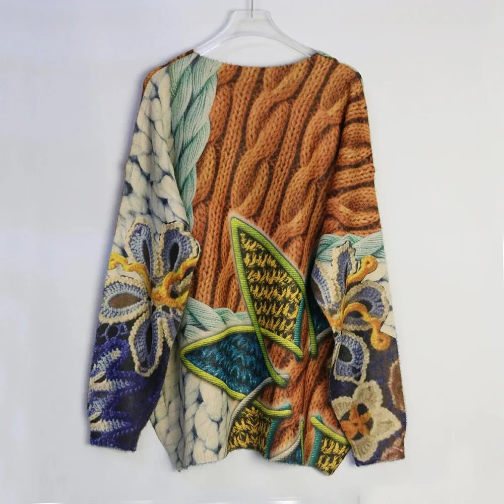 Pre Order:  Cable Knit Print Loose Sweater