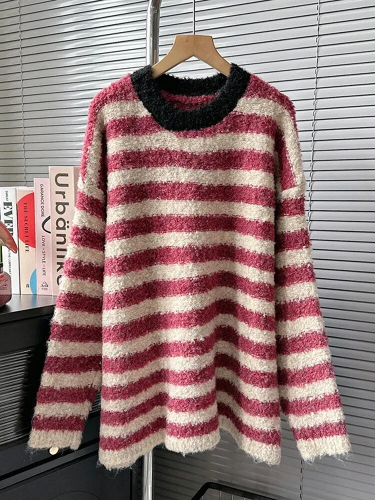 Pre Order:  Contrast Collar Striped Knit Sweater