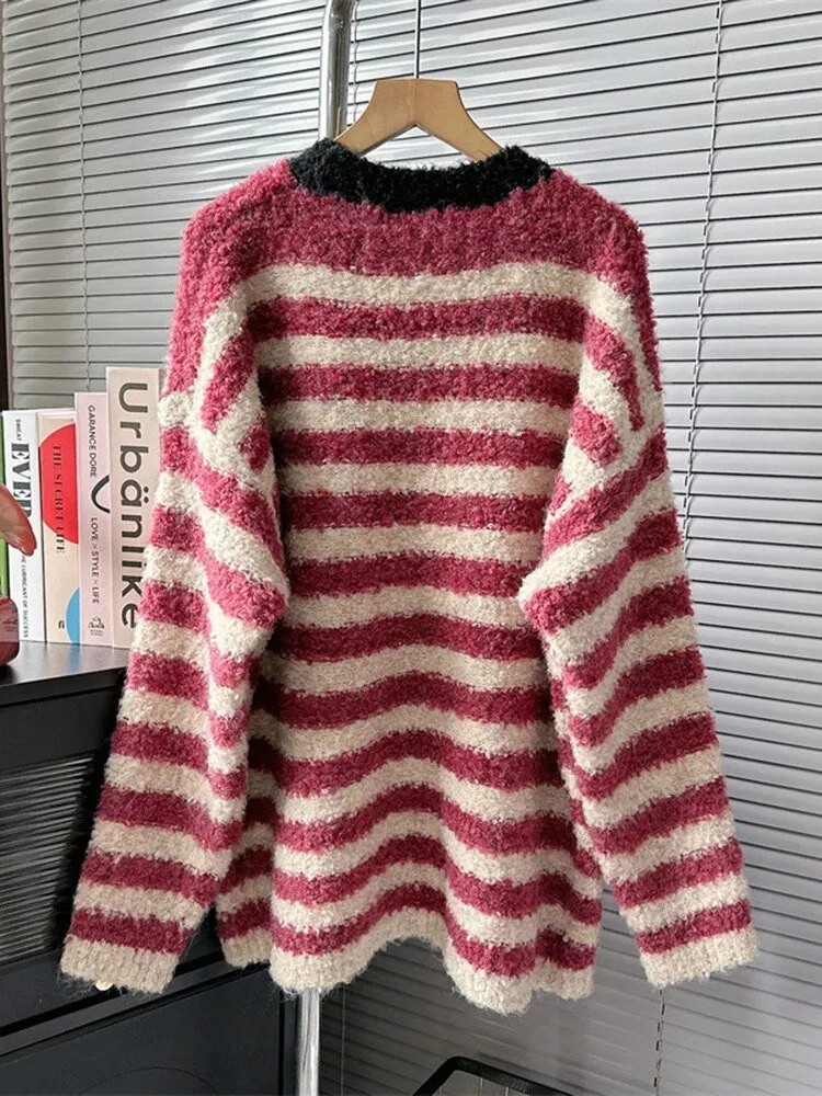 Pre Order:  Contrast Collar Striped Knit Sweater